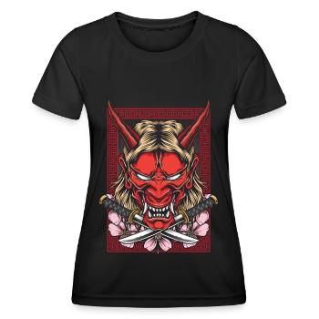Japanischer Dämon Hannya Oni Maske Japan Schwert - Frauen Funktions-T-Shirt - Schwarz - Vorne - AI Model Female 172 light (172cm)