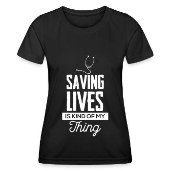 Le stéthoscope d’urgence sauve des vies médecin - T-shirt sport Femme - noir - Devant - AI Model Female 172 light (172cm)
