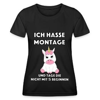Einhorn Unicorn Ich hasse Montag I hate Mondays - Frauen Funktions-T-Shirt - Schwarz - Vorne - AI Model Female 172 light (172cm)