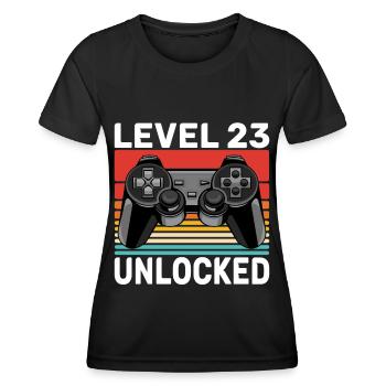 Level 23 Unlocked - 23e anniversaire cadeau de gamer - T-shirt sport Femme - noir - Devant - AI Model Female 172 light (172cm)
