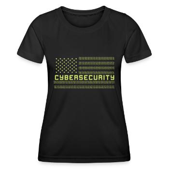 CYBERSECURITY Cybersecurity US Flag - Frauen Funktions-T-Shirt - Schwarz - Vorne - AI Model Female 172 light (172cm)