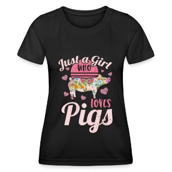 Pig Pig Pigs Domestic pig - Women's Functional T-Shirt - black - Front - AI Model Female 172 light (172cm)