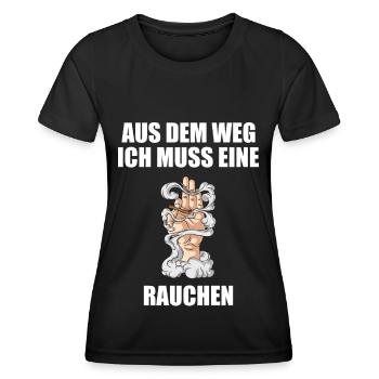 Aus dem Weg Rauchen Zigaretten Spruch Raucher - Frauen Funktions-T-Shirt - Schwarz - Vorne - AI Model Female 172 light (172cm)