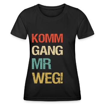 Schwabischer Spruch im Retro Farbdesign - Frauen Funktions-T-Shirt - Schwarz - Vorne - AI Model Female 172 light (172cm)