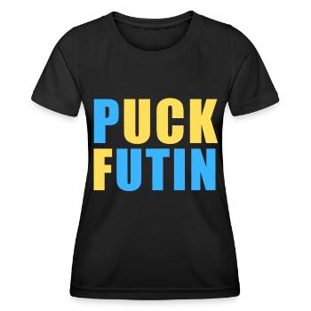 FK Poutine, Puck Futin, Stand avec l’Ukraine, Anti Guerre - T-shirt sport Femme - noir - Devant - AI Model Female 172 light (172cm)