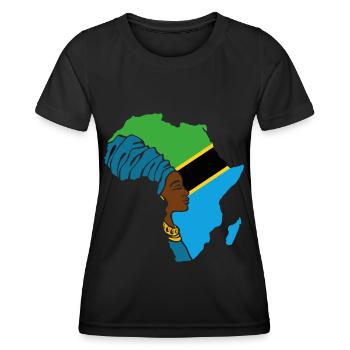 Tansania Tansanische Flagge Afrika Ethnic Souvenir - Frauen Funktions-T-Shirt - Schwarz - Vorne - AI Model Female 172 light (172cm)