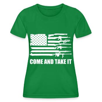 USA Gun Flag, Come and Take It, 2nd Amendment, - Women's Functional T-Shirt - kelly green - Front - AI Model Female 172 dark (172cm)