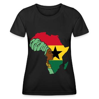 Ghana Afrikanische Frau Flagge Afrika Karte - Frauen Funktions-T-Shirt - Schwarz - Vorne - AI Model Female 172 light (172cm)