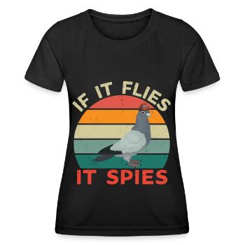 S’il vole, il espionne - Les oiseaux ne sont pas réels - T-shirt sport Femme - noir - Devant - AI Model Female 172 light (172cm)