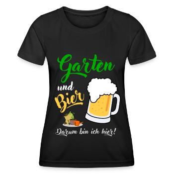 Garten und Bier darum bin ich hier Gärtner Spruch - Frauen Funktions-T-Shirt - Schwarz - Vorne - AI Model Female 172 light (172cm)