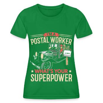 Ich bin ein Postangestellter Was ist deine Superkr - Frauen Funktions-T-Shirt - Kelly Green - Vorne - AI Model Female 172 dark (172cm)