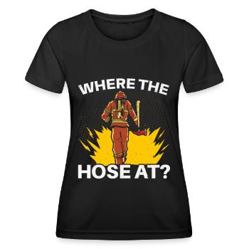 Wo der Schlauch bei der Brandbekämpfung Feuerwehrm - Frauen Funktions-T-Shirt - Schwarz - Vorne - AI Model Female 172 light (172cm)
