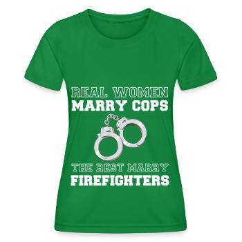 Frauen heiraten Cops Handschellen Polizei - Frauen Funktions-T-Shirt - Kelly Green - Vorne - AI Model Female 172 dark (172cm)
