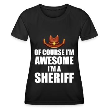 Sheriff with hat Sheriff's star and revolver - Women's Functional T-Shirt - black - Front - AI Model Female 172 light (172cm)