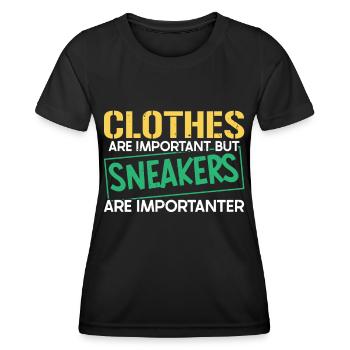Les vêtements sont importants, mais les baskets sont importantes - T-shirt sport Femme - noir - Devant - AI Model Female 172 light (172cm)