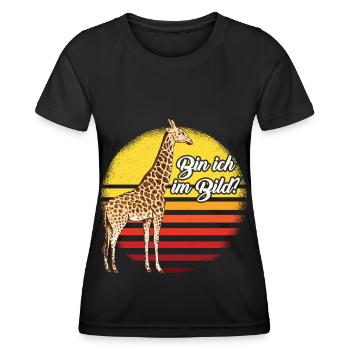Giraffe Fotografie Safari Afrika Savanne - Frauen Funktions-T-Shirt - Schwarz - Vorne - AI Model Female 172 light (172cm)