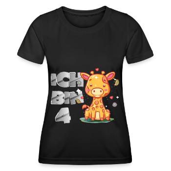 Giraffe 4 Geburtstag Safari Afrika Savanne - Frauen Funktions-T-Shirt - Schwarz - Vorne - AI Model Female 172 light (172cm)