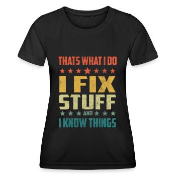 C’est ce que je fais, je répare des choses et je sais que les choses sont amusantes - T-shirt sport Femme - noir - Devant - AI Model Female 172 light (172cm)