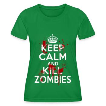 Bleib ruhig und töte Zombies Carry On Blood Splatter - Frauen Funktions-T-Shirt - Kelly Green - Vorne - AI Model Female 172 dark (172cm)