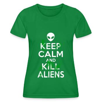 Bleib ruhig und töte Aliens Carry On UFO Head Alien - Frauen Funktions-T-Shirt - Kelly Green - Vorne - AI Model Female 172 dark (172cm)