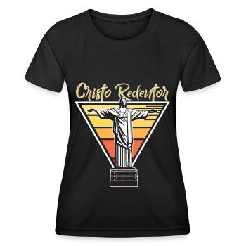 Cristo Redentor Brésil Rio Statue du Christ Rédempteur - T-shirt sport Femme - noir - Devant - AI Model Female 172 light (172cm)