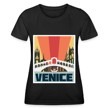 Venedig Brücke Italien Gotik Canal Grande Gondel - Frauen Funktions-T-Shirt - Schwarz - Vorne - AI Model Female 172 light (172cm)
