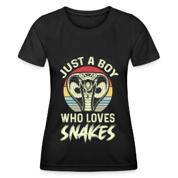 Junge liebt Schlangen Kobra Schlange Boa - Frauen Funktions-T-Shirt - Schwarz - Vorne - AI Model Female 172 light (172cm)