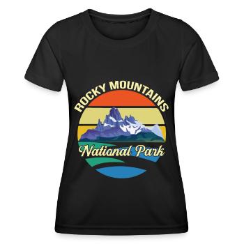 National Park Souvenir Rocky Mountains Hiking Camp - Women's Functional T-Shirt - black - Front - AI Model Female 172 light (172cm)