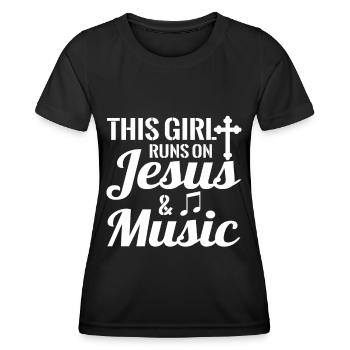 This Girl Runs on Jesus & Music Christian Musician - Women's Functional T-Shirt - black - Front - AI Model Female 172 light (172cm)