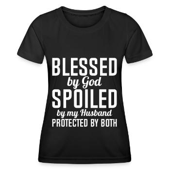Blessed by God Spoiled by My Husband Protected By - Women's Functional T-Shirt - black - Front - AI Model Female 172 light (172cm)