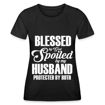 Blessed by God Spoiled by My Husband Protected By - Women's Functional T-Shirt - black - Front - AI Model Female 172 light (172cm)