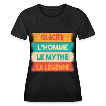 Glacier, L'homme, Le mythe, cadeau glacier. - T-shirt sport Femme - noir - Devant - AI Model Female 172 light (172cm)