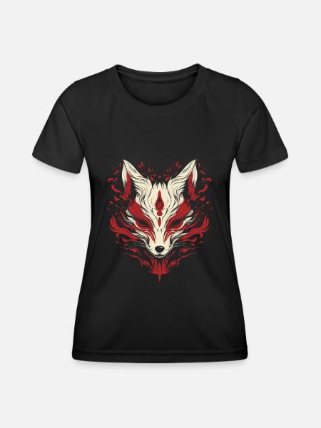 Japan Kitsune Fuchs Maske - Frauen Funktions-T-Shirt - Schwarz
