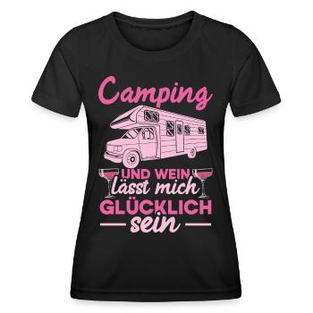 Camping Und Wein Lässt Mich Glücklich Sein Frauen - Frauen Funktions-T-Shirt - Schwarz - Vorne - AI Model Female 172 light (172cm)