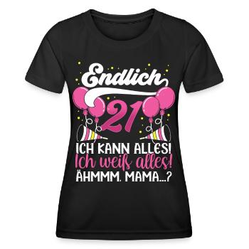 Endlich 21 Ich kann alles Ich weiß alles - Frauen Funktions-T-Shirt - Schwarz - Vorne - AI Model Female 172 light (172cm)