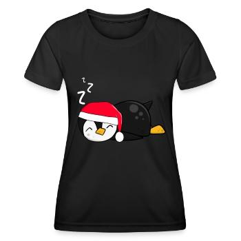 Schlafshirt mit Pinguin und Weihnachtsmütze - Frauen Funktions-T-Shirt - Schwarz - Vorne - AI Model Female 172 light (172cm)