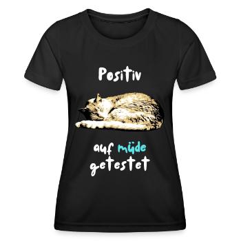 Positiv auf Müde getestet Schlafshirt Katze - Frauen Funktions-T-Shirt - Schwarz - Vorne - AI Model Female 172 light (172cm)