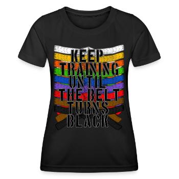 Entraînement Arts Martiaux Ceinture Noire Karaté Jiu Jitsu - T-shirt sport Femme - noir - Devant - AI Model Female 172 light (172cm)