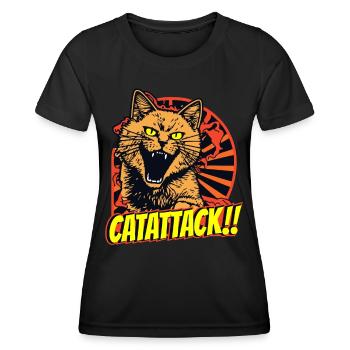Wütende Kampfkatze mit gelben Augen im Angriff - Frauen Funktions-T-Shirt - Schwarz - Vorne - AI Model Female 172 light (172cm)