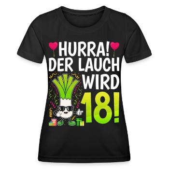Hurra der Lauch wird 18 Geburtstag - Frauen Funktions-T-Shirt - Schwarz - Vorne - AI Model Female 172 light (172cm)