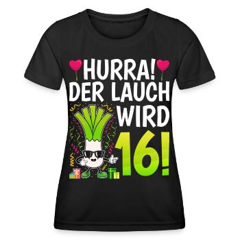 Hurra der Lauch wird 16 - Frauen Funktions-T-Shirt - Schwarz - Vorne - AI Model Female 172 light (172cm)