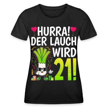 Hurra der Lauch wird 21 - Frauen Funktions-T-Shirt - Schwarz - Vorne - AI Model Female 172 light (172cm)