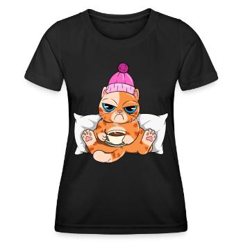 Kaffee Katze - Frauen Funktions-T-Shirt - Schwarz - Vorne - AI Model Female 172 light (172cm)