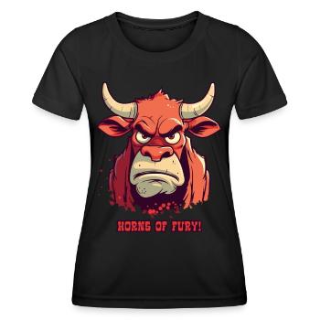 Hörner des Zorns: Bauernhof Bulle Kuh - Frauen Funktions-T-Shirt - Schwarz - Vorne - AI Model Female 172 light (172cm)
