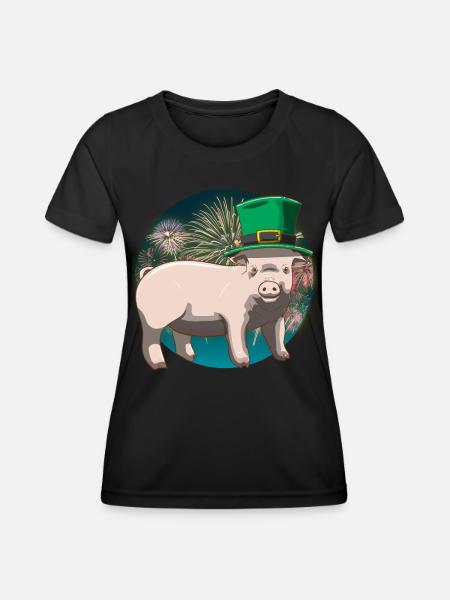 Glücksschwein Silvester Neujahr - Frauen Funktions-T-Shirt - Schwarz