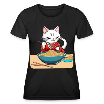 Niedliche asiatische Katze und Ramen Nudeln - Frauen Funktions-T-Shirt - Schwarz - Vorne - AI Model Female 172 light (172cm)