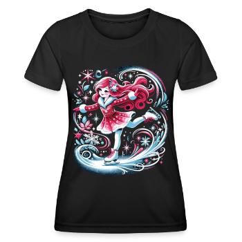 Anmut auf dem Eis: Rotes Haar, Schlittschuhmagie - Frauen Funktions-T-Shirt - Schwarz - Vorne - AI Model Female 172 light (172cm)