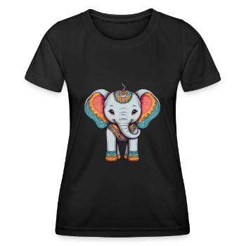 Éléphant Coloré Mignon Éléphant Bébé Mandala Hindi - T-shirt sport Femme - noir - Devant - AI Model Female 172 light (172cm)