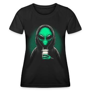 Alien Coffee Lover - Women's Functional T-Shirt - black - Front - AI Model Female 172 light (172cm)
