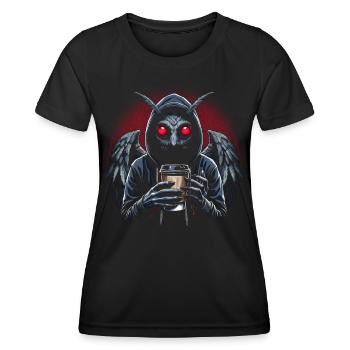 Mothman with Coffee Cup - Frauen Funktions-T-Shirt - Schwarz - Vorne - AI Model Female 172 light (172cm)